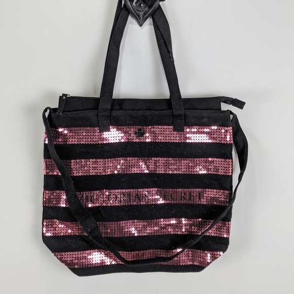 Victoria's Secret Pink Black Sequin Tote Bag - Picture 2 of 8